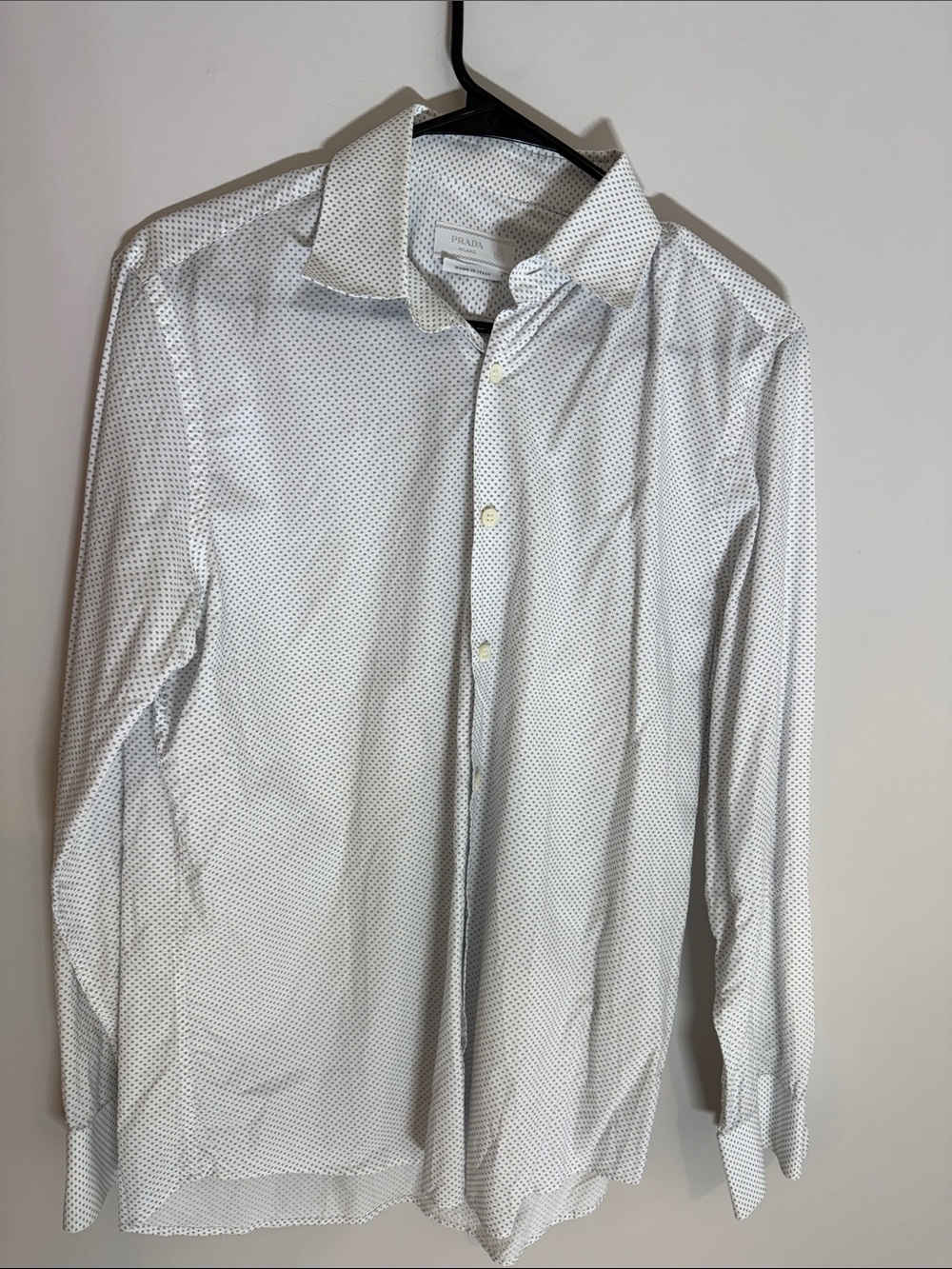 Prada White Shirt with Tiny Navy Microdot Pattern